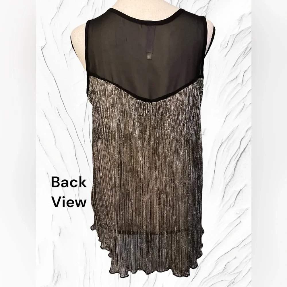 Women’s Alya Sleeveless, Metallic And Sheer Shirt, Black & Silver, Size Medium - Picture 2 of 9